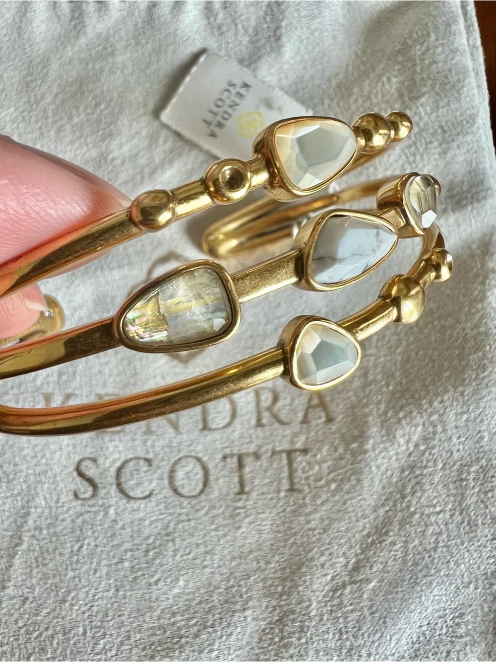 Kendra Scott Ivy Vintage Gold Open Cuff Bangle Bracelet in White Mix